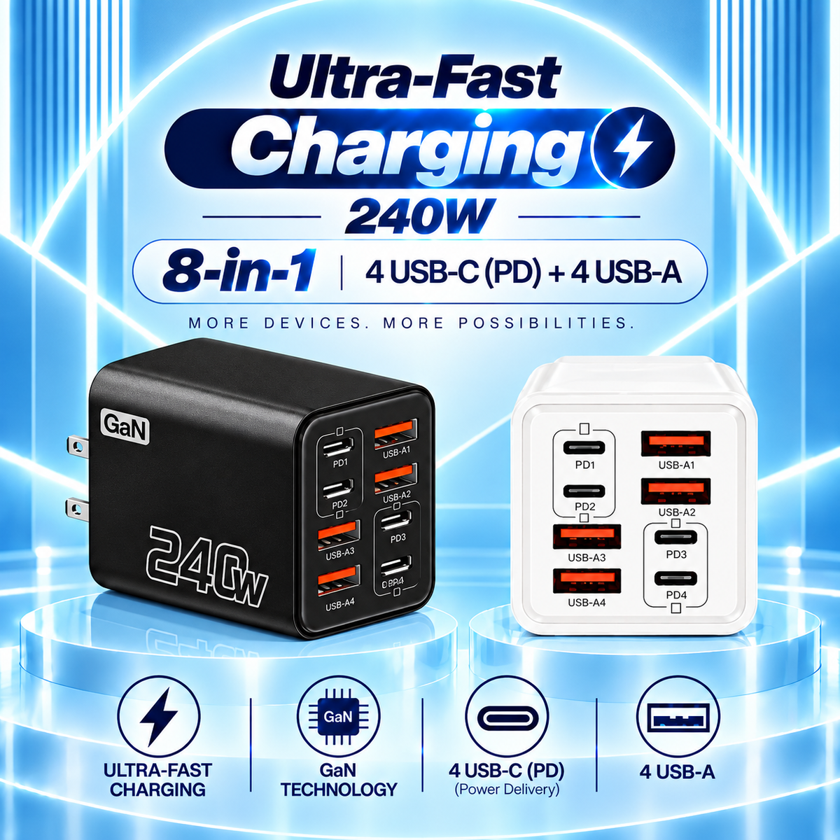USB-C GAN 240W 8-IN-1 CHARGER
